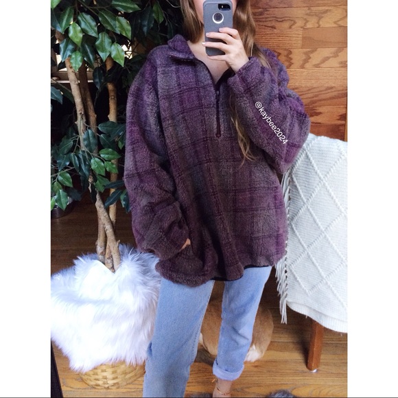 Vintage Sweaters - 🌿 Vintage Fleece Cozy Plaid Winter Half Zip 🌿
